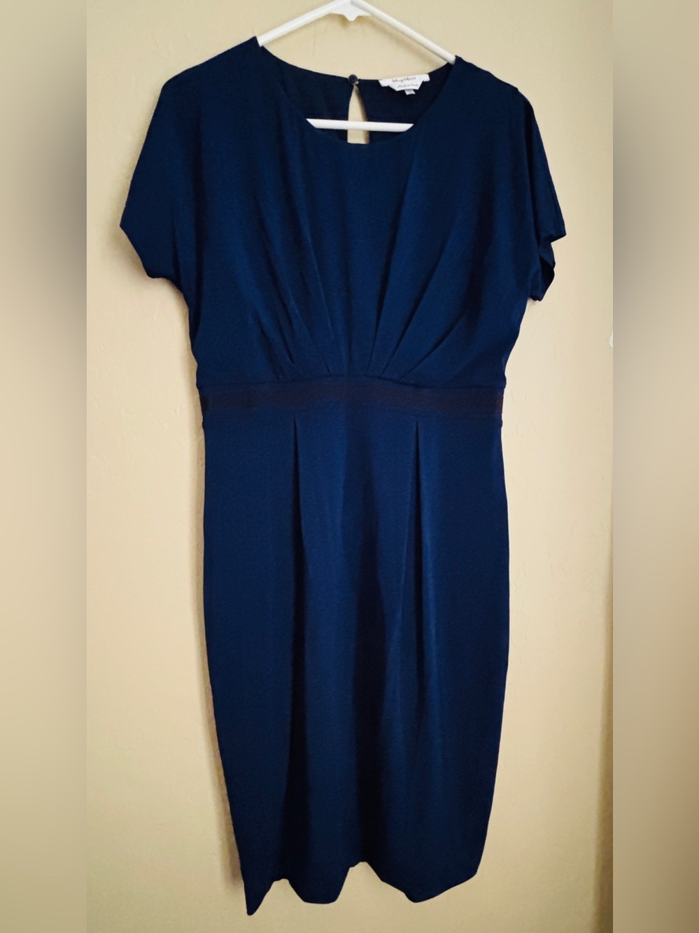 MaxMara Navy Blue A-Line Midi Career Dress ~ Women’s Size 46 Made in Italy